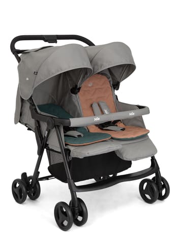 Joie Aire Twin Lightweight Double Stroller, Suitable from Birth to 15 kg, Independent Forward Facing Seats, SoftTouch 5-Point Harness, Lie-Flat Recline, UPF 50+ Canopies, All-Wheel Suspension, Reversible Seat Liners, Quick One-Handed Fold
