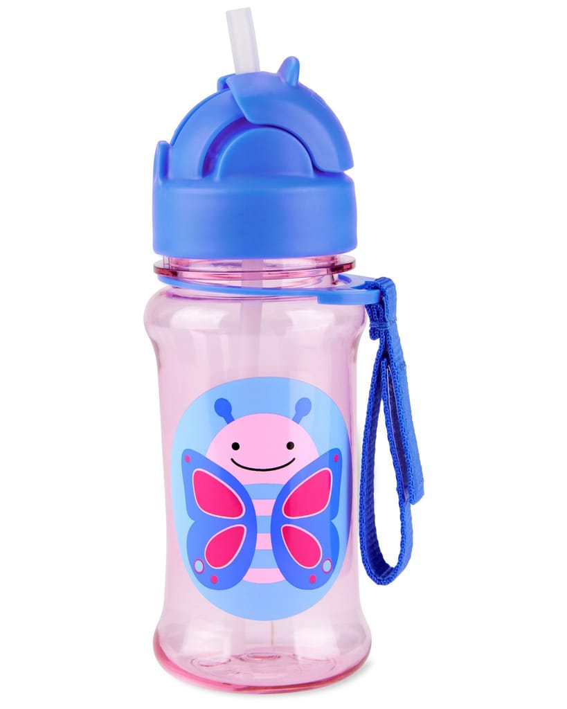 Skip Hop Toddler Sippy Cup with Straw, Zoo Straw Bottle with Tritan Renew, 12 oz. Butterfly