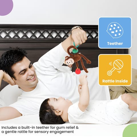 Nuluv Jittery Monkey Baby Toy, Vibrating Plush with Soft Fabric, Hanging Stroller and Crib Toy for Sensory Development, Fun and Engaging Soft, Safe and Non-Toxic, for Babies 3+ Months