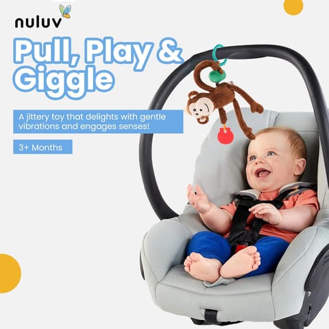 Nuluv Jittery Monkey Baby Toy, Vibrating Plush with Soft Fabric, Hanging Stroller and Crib Toy for Sensory Development, Fun and Engaging Soft, Safe and Non-Toxic, for Babies 3+ Months