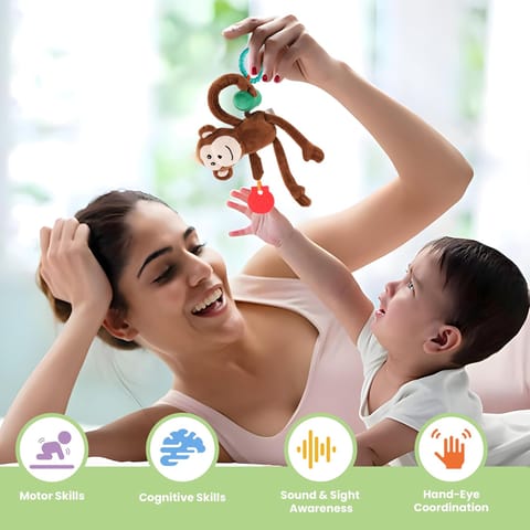 Nuluv Jittery Monkey Baby Toy, Vibrating Plush with Soft Fabric, Hanging Stroller and Crib Toy for Sensory Development, Fun and Engaging Soft, Safe and Non-Toxic, for Babies 3+ Months