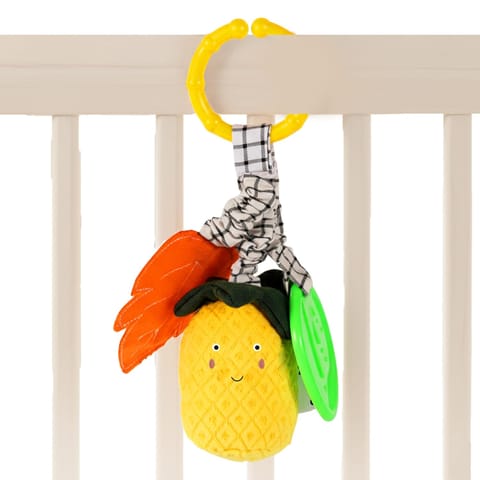 Nuluv Pineapple Baby Rattle Toy with Teething Leaf and Crinkle Sound, Soft Plush Developmental Toy for Sensory Play, Lightweight and Portable, Non-Toxic, BPA-Free, Travel-Friendly, for Kids 3+ Months