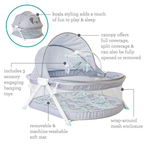 Infantino Sweet Dreams Fold & Go Bedside Bassinet, Lightweight Portable Baby Sleeping Bed, Quick Fold and Easy to Carry, Adjustable Canopy, Indoor and Outdoor Crib for Bebies
