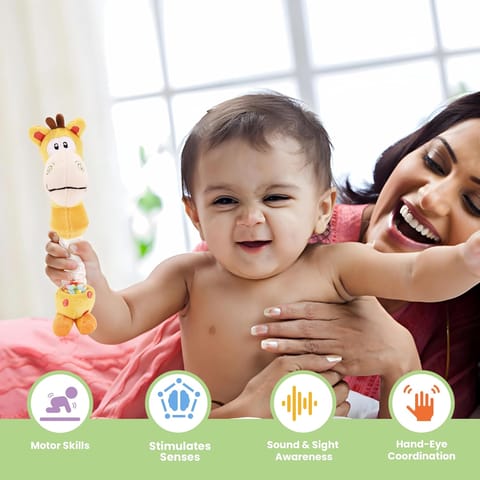 Nuluv Giraffe Rattle Toy Soft Toy for Babies and Infants, Develop Sight, Sound and Motor Skills, Lightweight and Portable, Non-Toxic, for Babies 3+ Months