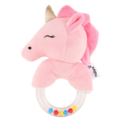 Nuluv Unicorn Ring Rattle Toy, Soft Toy with Rattle Sound, Ring Rattle for Babies and Infants, Develops Sight, Sound and Motor Skills, Lightweight and Portable, Non-Toxic, for Babies 3+ Months