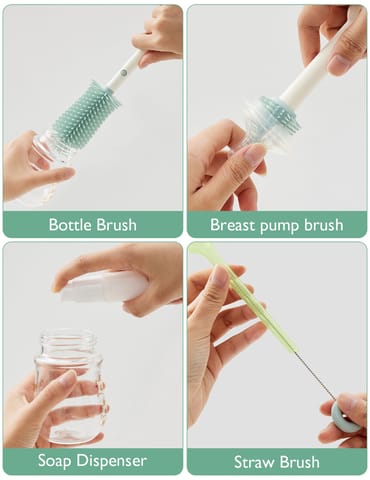 Momcozy Weaning Accessories Push-Press Design Bottle Brush Kit-Classic Style Green