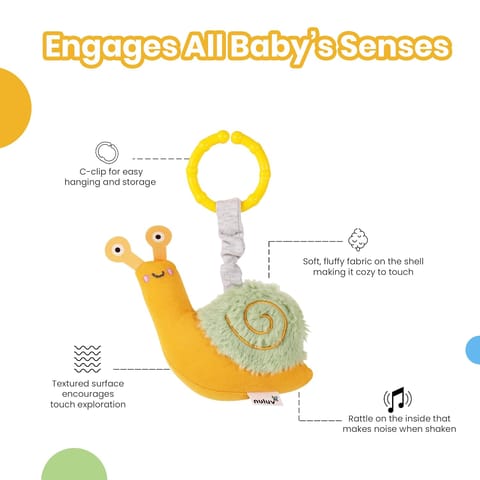Nuluv Snail Rattle Buddy for Babies, Soft Toy with Rattle Sound, Developmental Toy for Sensory Play, Lightweight and Portable, Non-Toxic, BPA-Free, Travel-Friendly, for Kids 3+ Months
