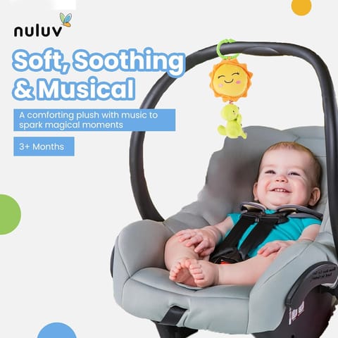 Nuluv Dino Musical Soft Toy for Babies, Plush Dinosaur with Soothing Melodies, Sensory Development, Fine Motor Skills and Hand-Eye Coordination, Safe and Cuddly Infant Toy for 3+ Months