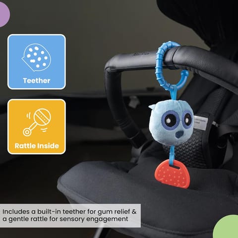 Nuluv Owl Teether Rattle Plush Toy, Soft & Cuddly with Stroller Attachment Ribbon for 3+ Months Babies