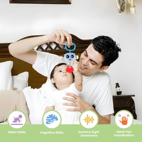 Nuluv Owl Teether Rattle Plush Toy, Soft & Cuddly with Stroller Attachment Ribbon for 3+ Months Babies