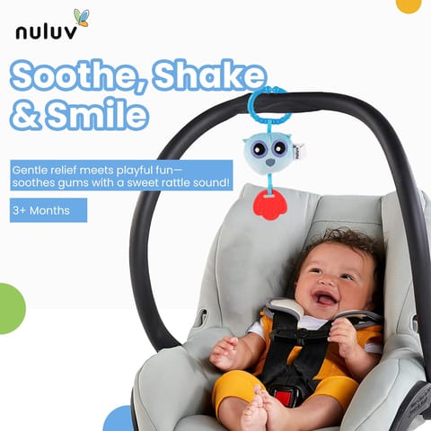 Nuluv Owl Teether Rattle Plush Toy, Soft & Cuddly with Stroller Attachment Ribbon for 3+ Months Babies