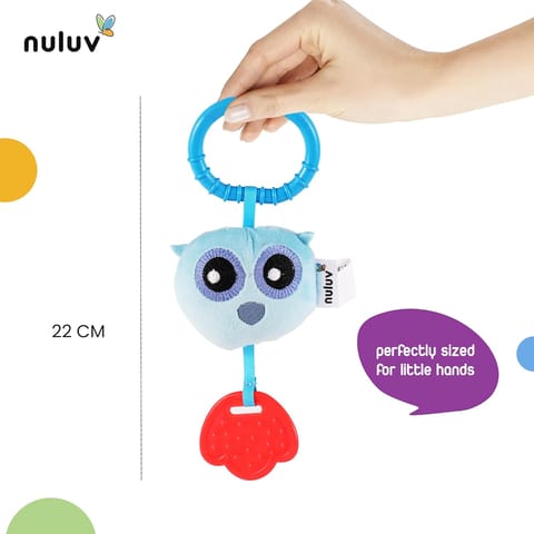 Nuluv Owl Teether Rattle Plush Toy, Soft & Cuddly with Stroller Attachment Ribbon for 3+ Months Babies