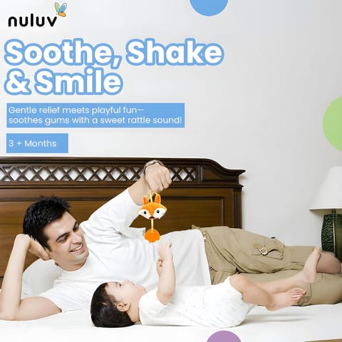 Nuluv Fox Teether Plush Toy, Soft & Cuddly with Stroller Attachment Ribbon for 3+ Months Babies
