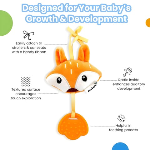 Nuluv Fox Teether Plush Toy, Soft & Cuddly with Stroller Attachment Ribbon for 3+ Months Babies