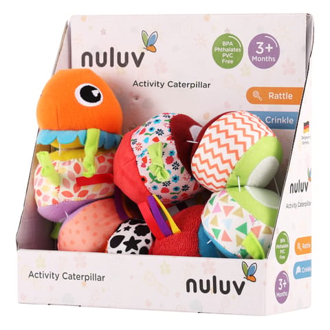 Nuluv Activity Caterpillar Baby Toy, Sensory Rattle and Crinkle Sound, BPA and PVC Free, Soft, Colorful Developmental Toy for 3+ Months, Mix and Match Play for Learning and Motor Skills