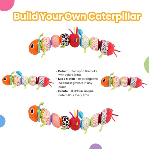 Nuluv Activity Caterpillar Baby Toy, Sensory Rattle and Crinkle Sound, BPA and PVC Free, Soft, Colorful Developmental Toy for 3+ Months, Mix and Match Play for Learning and Motor Skills