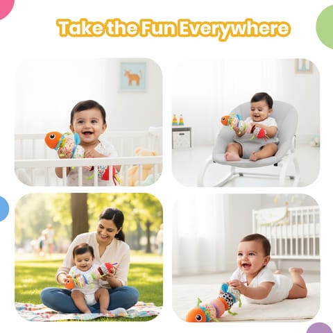 Nuluv Activity Caterpillar Baby Toy, Sensory Rattle and Crinkle Sound, BPA and PVC Free, Soft, Colorful Developmental Toy for 3+ Months, Mix and Match Play for Learning and Motor Skills