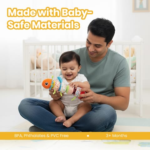 Nuluv Activity Caterpillar Baby Toy, Sensory Rattle and Crinkle Sound, BPA and PVC Free, Soft, Colorful Developmental Toy for 3+ Months, Mix and Match Play for Learning and Motor Skills
