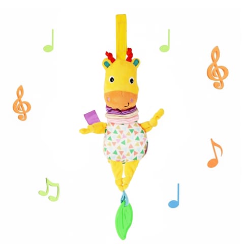 Nuluv Jittery Musical Moo Baby Stroller Toy, Vibrating Soft Plush Toy with Teether and Gentle Music, Hanging Crib Toy, Non-Toxic, BPA-Free, Travel-Friendly, for Kids 3+ Months