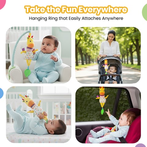 Nuluv Jittery Musical Moo Baby Stroller Toy, Vibrating Soft Plush Toy with Teether and Gentle Music, Hanging Crib Toy, Non-Toxic, BPA-Free, Travel-Friendly, for Kids 3+ Months