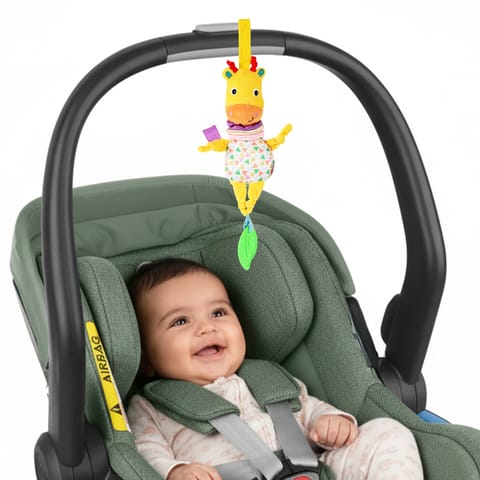 Nuluv Jittery Musical Moo Baby Stroller Toy, Vibrating Soft Plush Toy with Teether and Gentle Music, Hanging Crib Toy, Non-Toxic, BPA-Free, Travel-Friendly, for Kids 3+ Months