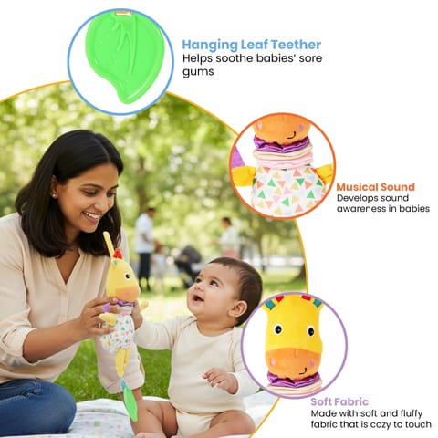 Nuluv Jittery Musical Moo Baby Stroller Toy, Vibrating Soft Plush Toy with Teether and Gentle Music, Hanging Crib Toy, Non-Toxic, BPA-Free, Travel-Friendly, for Kids 3+ Months