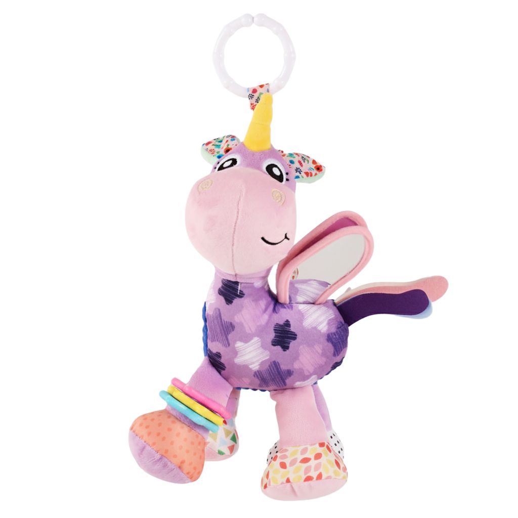 Nuluv Activity Unicorn Baby Toy with Rattle, Crinkle, Mirror and Hanging Ring, Soft Sensory Plush Toy for Playtime Fun Non-Toxic, BPA-Free, Travel-Friendly, for Kids 3+ Months