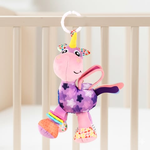 Nuluv Activity Unicorn Baby Toy with Rattle, Crinkle, Mirror and Hanging Ring, Soft Sensory Plush Toy for Playtime Fun Non-Toxic, BPA-Free, Travel-Friendly, for Kids 3+ Months