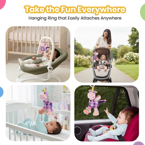 Nuluv Activity Unicorn Baby Toy with Rattle, Crinkle, Mirror and Hanging Ring, Soft Sensory Plush Toy for Playtime Fun Non-Toxic, BPA-Free, Travel-Friendly, for Kids 3+ Months