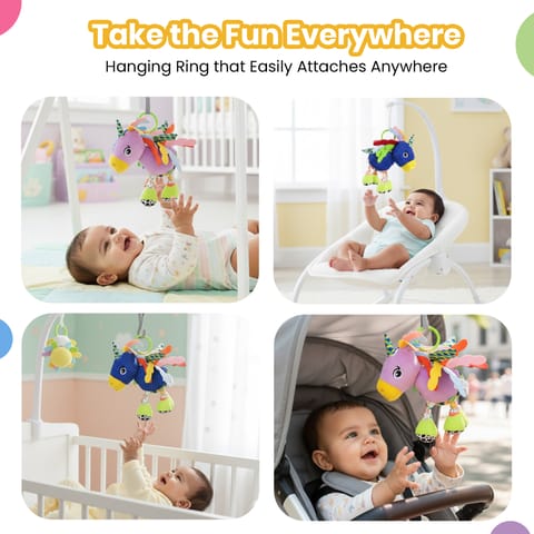 Nuluv Sparkly Unicorn Baby Toy with Rattle, Crinkle Wings and Star Rings, Soft Sensory Plush Toy for Playtime Fun, Lightweight and Portable, Non-Toxic, BPA-Free for Kids 3+ Months
