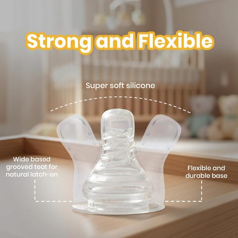 Nourish+ Silicone Baby Bottle Nipple 0M+ (S-Size), Anti-Colic Teat for Newborns, 100% Soft Silicone, BPA-Free, BIS Approved, Compatible with Narrow Neck Bottles, Pack of 2