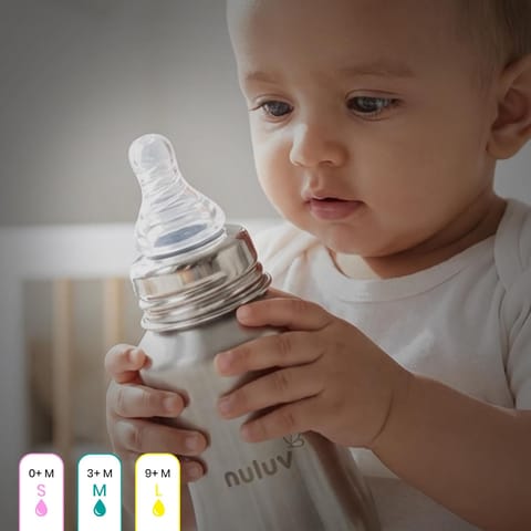 Nourish+ Silicone Baby Bottle Nipple 0M+ (S-Size), Anti-Colic Teat for Newborns, 100% Soft Silicone, BPA-Free, BIS Approved, Compatible with Narrow Neck Bottles, Pack of 2