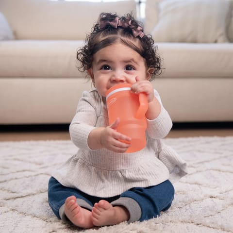 Infantino My 1st Tumbler – Adorable Miniature Tumbler with Leak-Resistant Straw and Toddler-Friendly Handle, Encourages Hydration, Easy to Clean, (266 ml), Pink