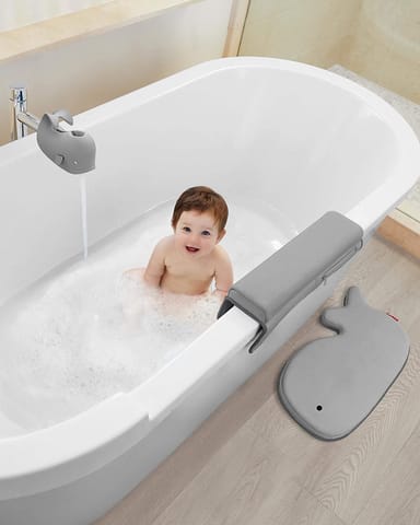Skip Hop Moby Bath Essentials - Bath Spout Cover, Bath Kneeler, Bath Elbow Rest, Bath Mat (Grey, Set of 4)