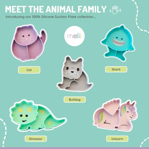 melii Divided Silicone Suction Plate - 100% Silicone, for Baby, Toddlers – BPA Free, Dishwasher & Microwave Safe (Cat)