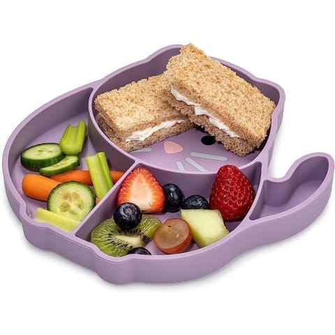 melii Divided Silicone Suction Plate - 100% Silicone, for Baby, Toddlers – BPA Free, Dishwasher & Microwave Safe (Cat)