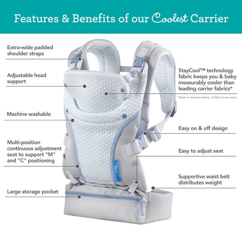 Infantino Staycool 4-in-1 Convertible Carrier with Ergonomic seat, Head Support, Shoulder Straps, and Waist Belt 4 Ways to Carry, Can Carry (3.6-18.14 Kgs), White
