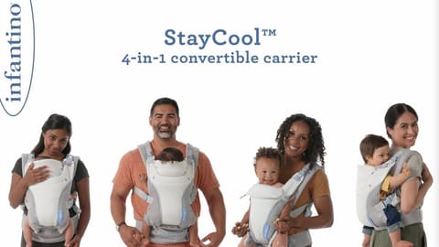 Infantino Staycool 4-in-1 Convertible Carrier with Ergonomic seat, Head Support, Shoulder Straps, and Waist Belt 4 Ways to Carry, Can Carry (3.6-18.14 Kgs), White