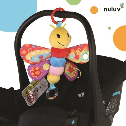 Nuluv Butterfly Plush Toy Hanging Rattle, Stroller Toy with Squeaky Crinkle Sound Rattle & Teether for Baby 3 Months+,Multicolor
