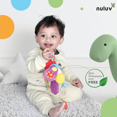 Nuluv Butterfly Plush Toy Hanging Rattle, Stroller Toy with Squeaky Crinkle Sound Rattle & Teether for Baby 3 Months+,Multicolor