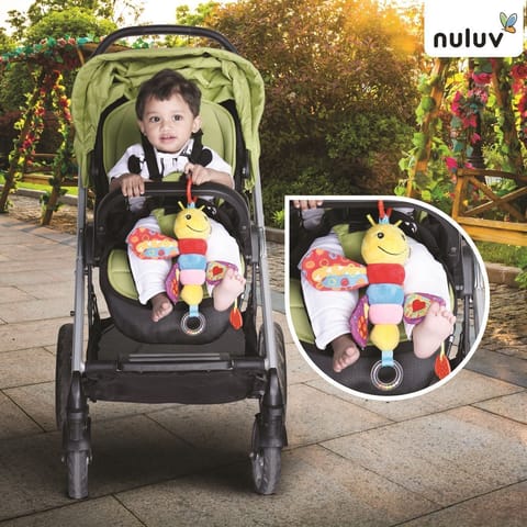 Nuluv Butterfly Plush Toy Hanging Rattle, Stroller Toy with Squeaky Crinkle Sound Rattle & Teether for Baby 3 Months+,Multicolor