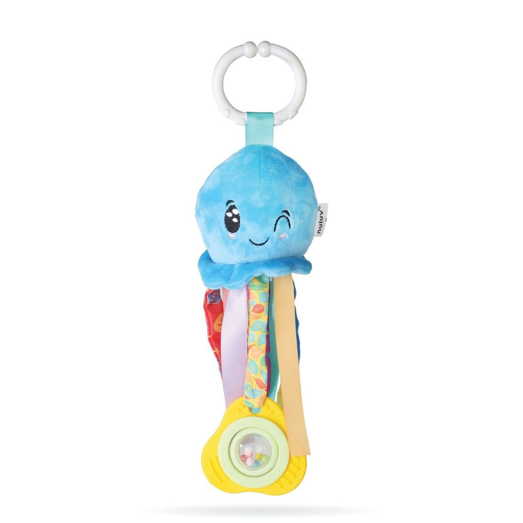 Nuluv Waves Octopus Plush Toy I Hanging Rattle I Stroller Toy for Baby 3 Months+ with Teether & Rattle Sound - Multicolor