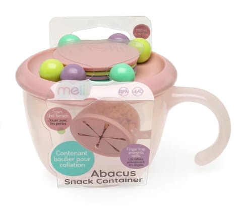melii Abacus Snack Container for Kids Toddlers and Baby with Removable Food Trap (Pink),1 Count