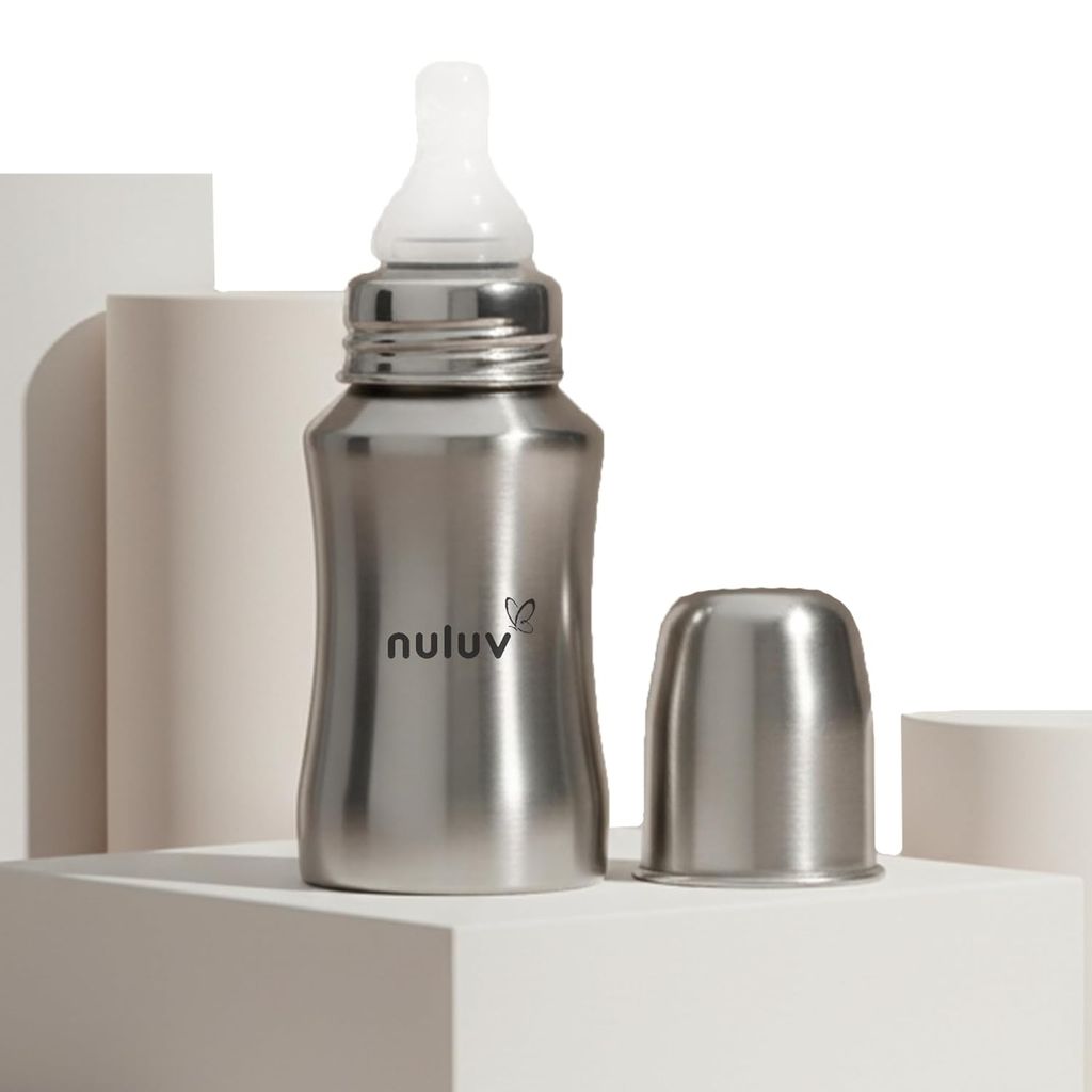 Nuluv Nourish+ Stainless Steel Feeding Bottle 140ml with S Size Nipple, 0+ Months Babies, Food Grade SS 304, Anti-Colic Silicone Nipple, BPA Free, Baby Bottle, Easy to Clean, BIS Certified