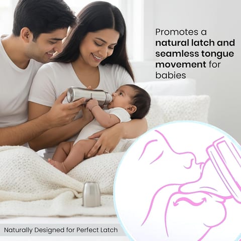 Nuluv Nourish+ Wide Neck Silicone Nipple for Feeding Bottles, 3M+ M-Size, Anti-Colic Mechanism, 100% Soft Silicone, BPA-Free, BIS Approved, Pack of 2
