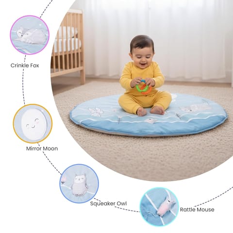 Moonlight Activity Play Mat for Babies, Soft & Breathable Sensory Playmat with Mirror, Crinkle & Rattle, Non-Toxic Floor Mat for Tummy Time & Skill Development, for Kids 2+ Months