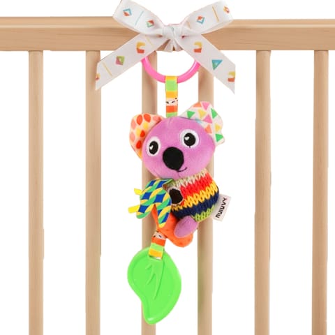 Nuluv Activity Koala Stroller Toy with Teether, Squeaker and Crinkle Ears, Soft Sensory Plush Toy for Playtime Fun, Lightweight and Portable, Non-Toxic Travel-Friendly, for Kids 3+ Months