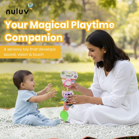 Nuluv Activity Koala Stroller Toy with Teether, Squeaker and Crinkle Ears, Soft Sensory Plush Toy for Playtime Fun, Lightweight and Portable, Non-Toxic Travel-Friendly, for Kids 3+ Months