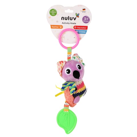 Nuluv Activity Koala Stroller Toy with Teether, Squeaker and Crinkle Ears, Soft Sensory Plush Toy for Playtime Fun, Lightweight and Portable, Non-Toxic Travel-Friendly, for Kids 3+ Months