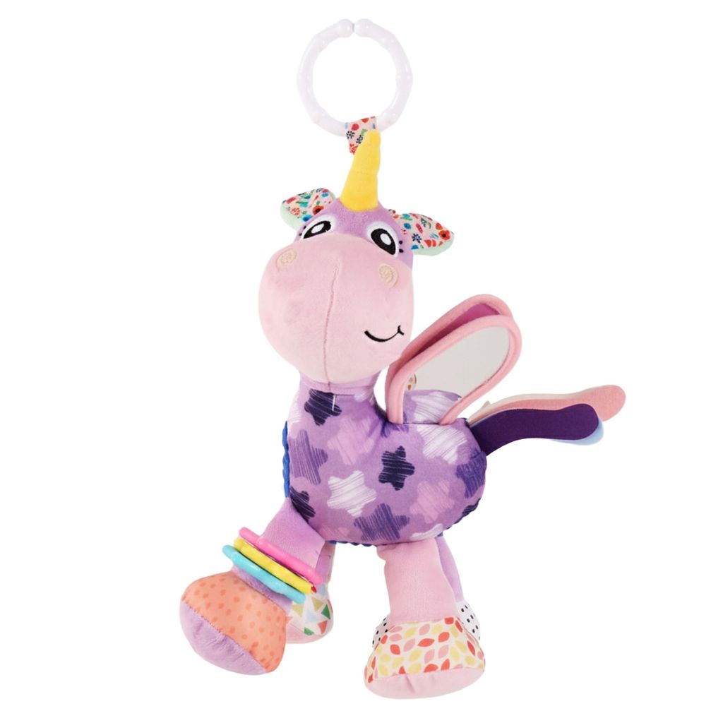Nuluv Activity Unicorn Baby Toy with Rattle, Crinkle, Mirror and Hanging Ring, Soft Sensory Plush Toy for Playtime Fun Non-Toxic, BPA-Free, Travel-Friendly, for Kids 3+ Months